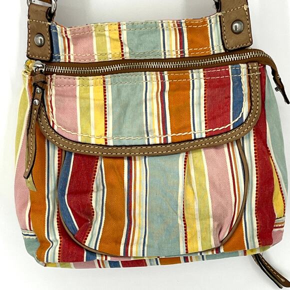 Fossil Watercolor Striped Organizer Denim Fabric Crossbody Purse Shoulder Bag - Picture 13 of 13